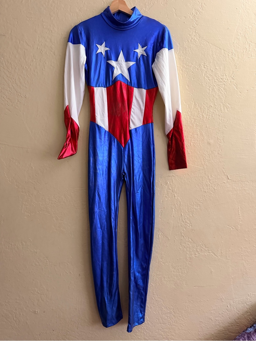 Forplay Blue Red White Star One-Piece Superhero Costume